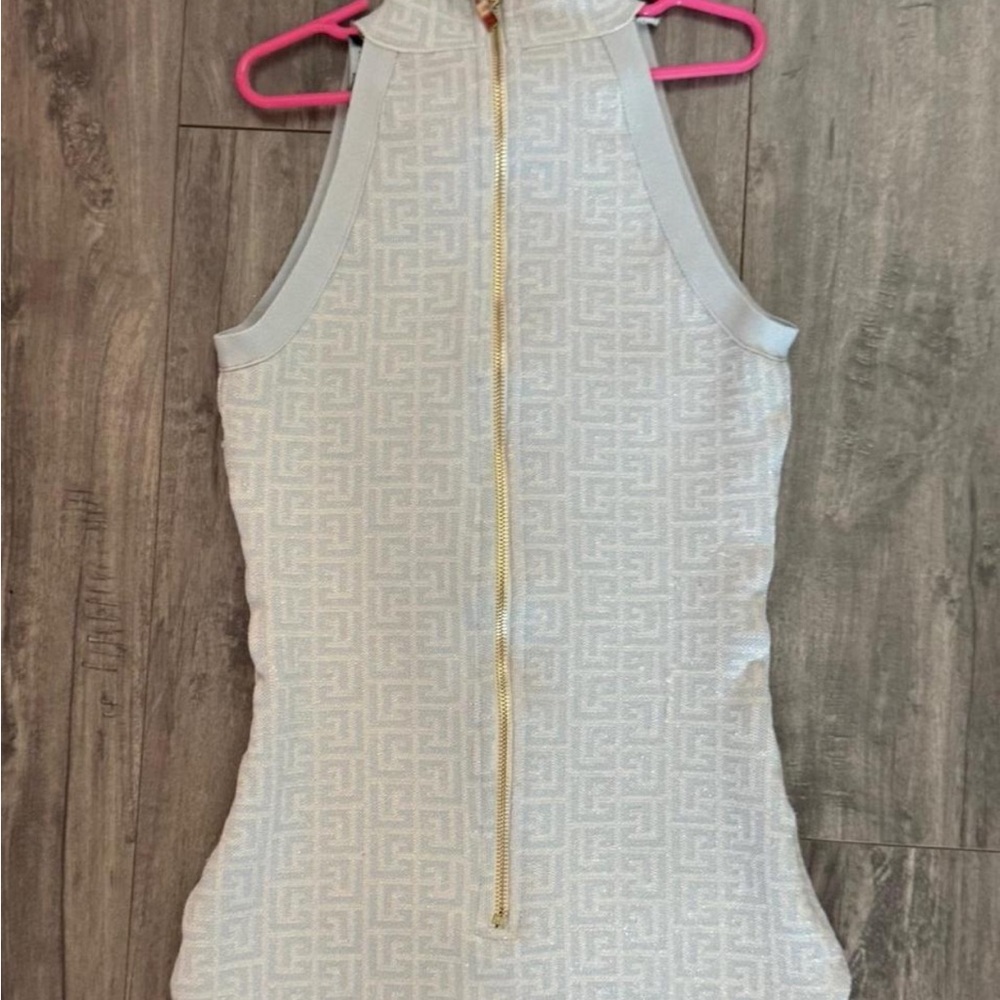 Balmain White and Gold Zipper Bodysuit